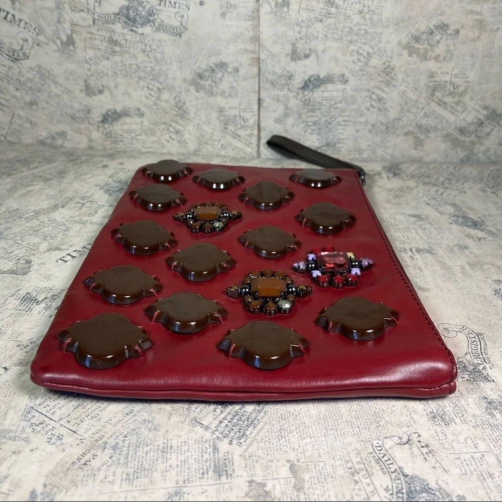 Malìparmi Italy Jeweled Leather Wristlet Clutch Black Embellished Designer Bag